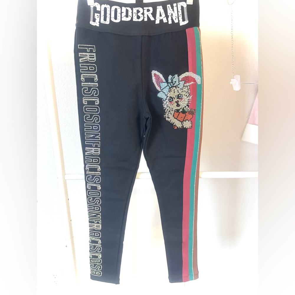 Stretch Black Leggings with Bunny Design